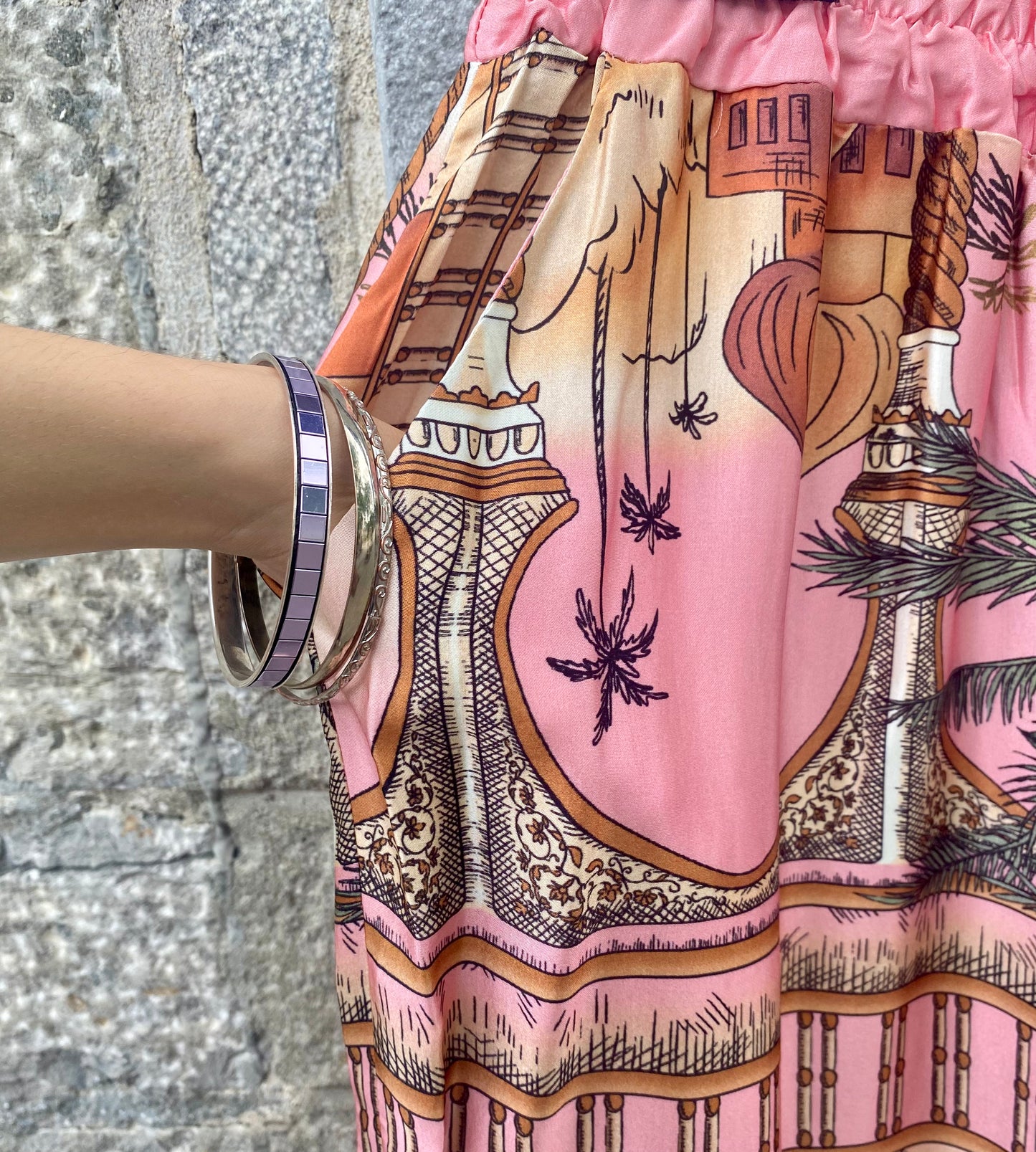 Tropical Print Wide Leg Pant- PINK