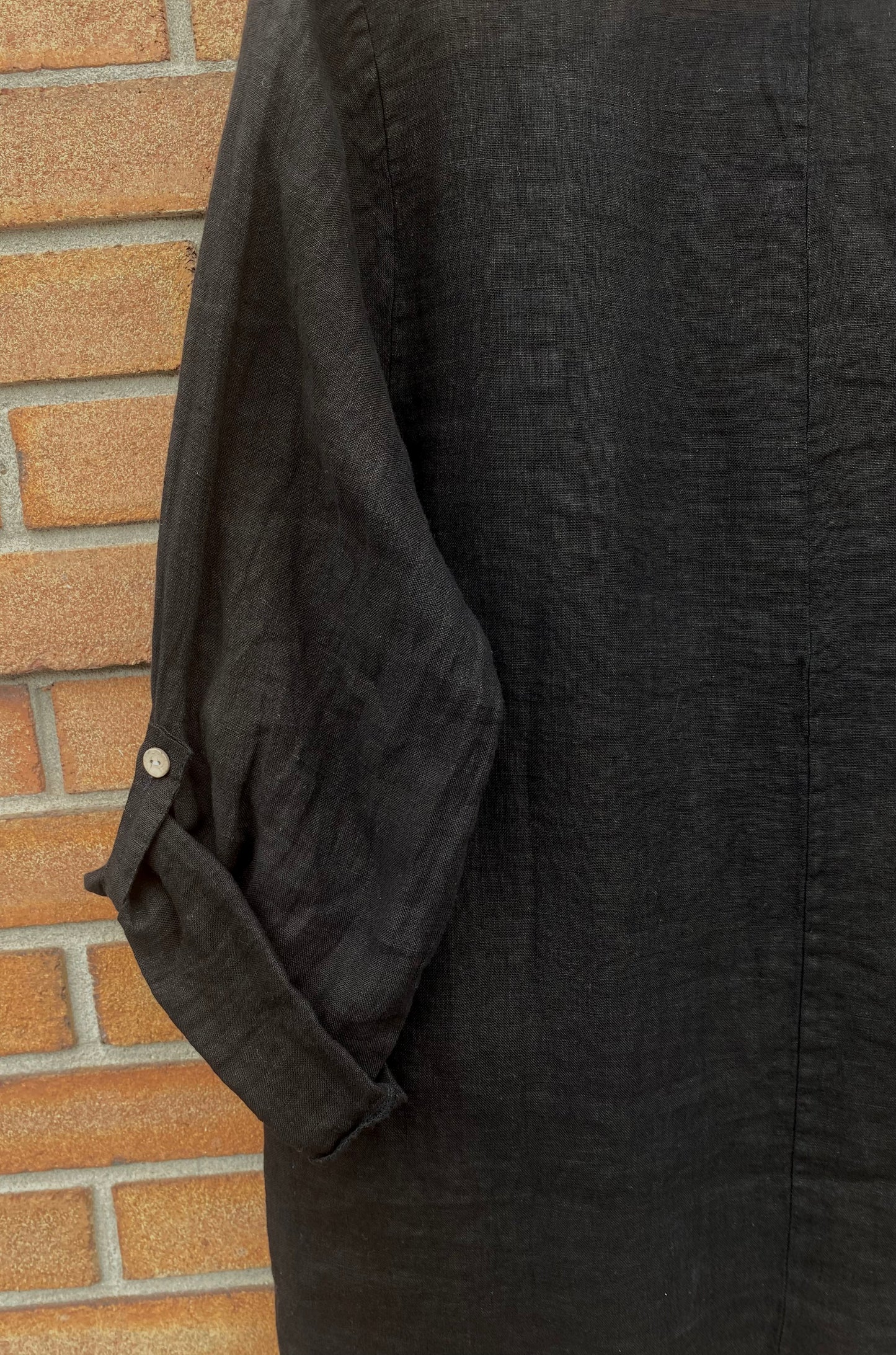 100% Linen One Button Blazer - BLACK