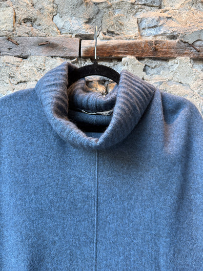 Sleeveless Relaxed Fit Cowl Neck Poncho Sweater- Denim Blue