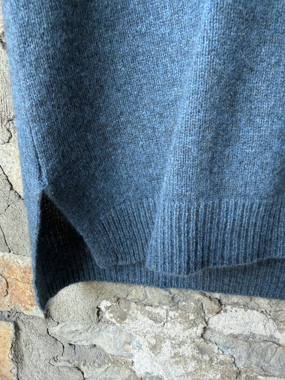 Sleeveless Relaxed Fit Cowl Neck Poncho Sweater- Denim Blue