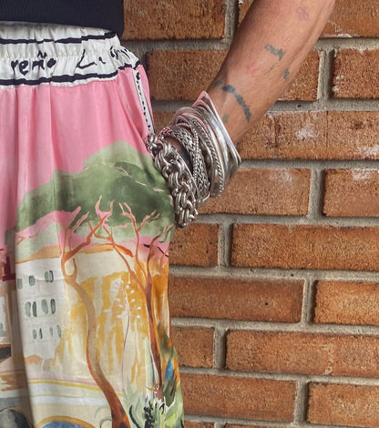 Relaxed Fit Printed Silk Shorts - PINK