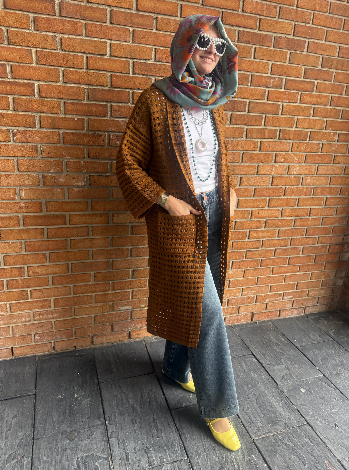 Open Knit Cotton Cardigan - TAN