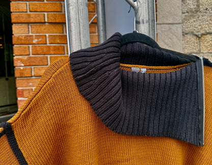 Cotton Ribbed Knit Collar Sweater - TAN and BLACK