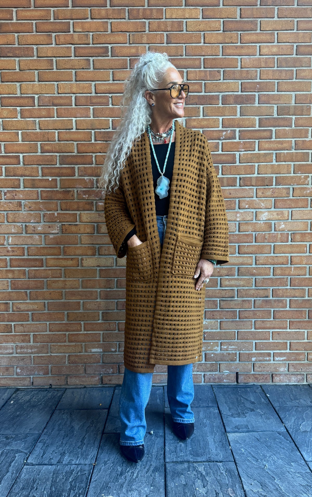 Open Knit Cotton Cardigan - TAN