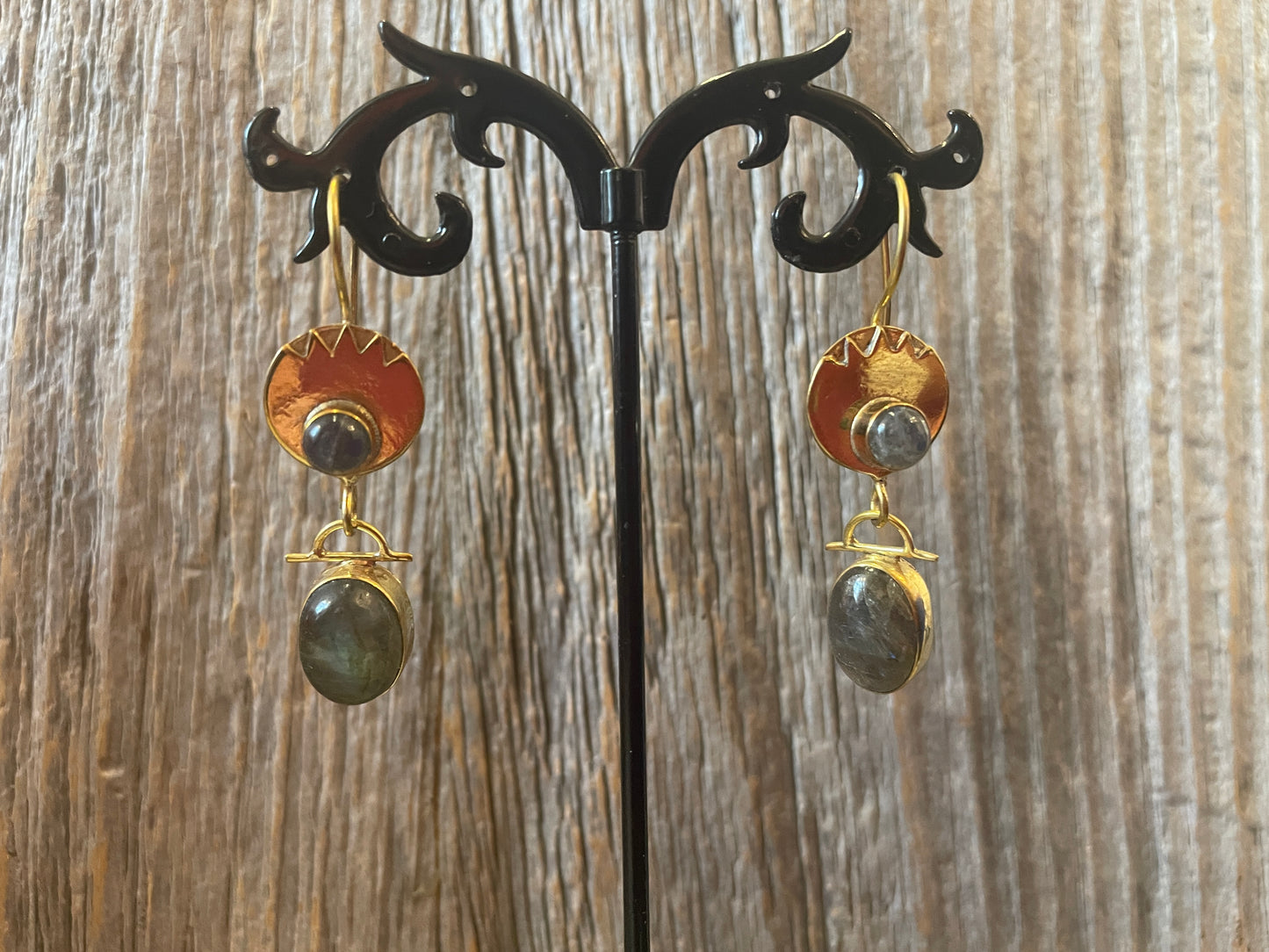 Labradorite and gold drop earrings- one of a kind