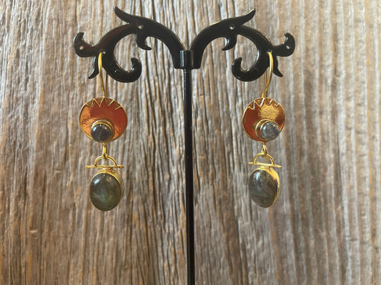 Labradorite and gold drop earrings- one of a kind