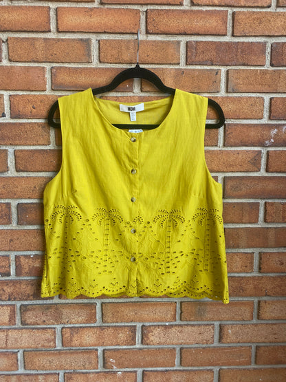 100% Cotton Eyelet Vest Top - YELLOW