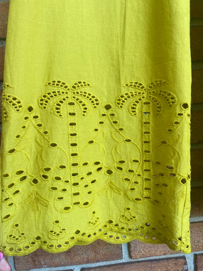 100% Cotton Eyelet Pants with Pockets - YELLOW