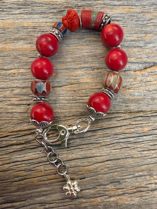 Red and Silver Chunky Bracelet