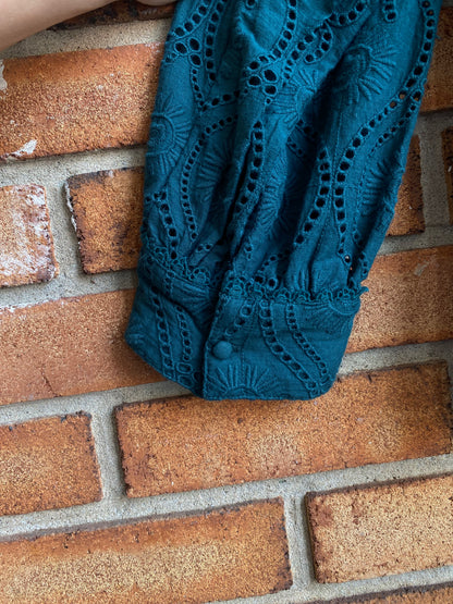 100% Cotton Eyelet Shirt with Slip- DARK TEAL