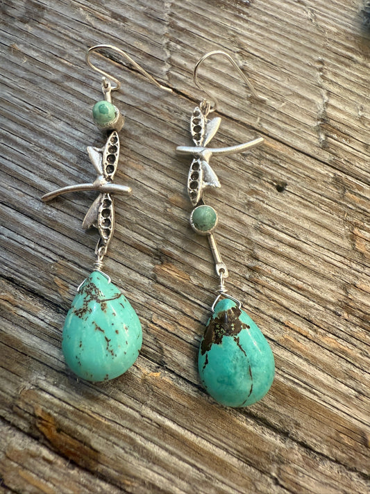 Silver Turquoise Dragon Fly Earrings
