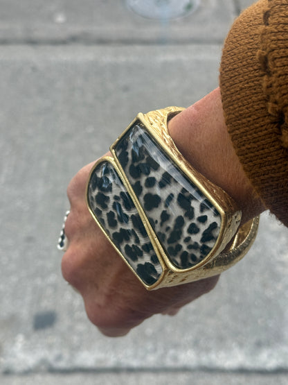 Statement Gold Cuff- Black White Animal Print