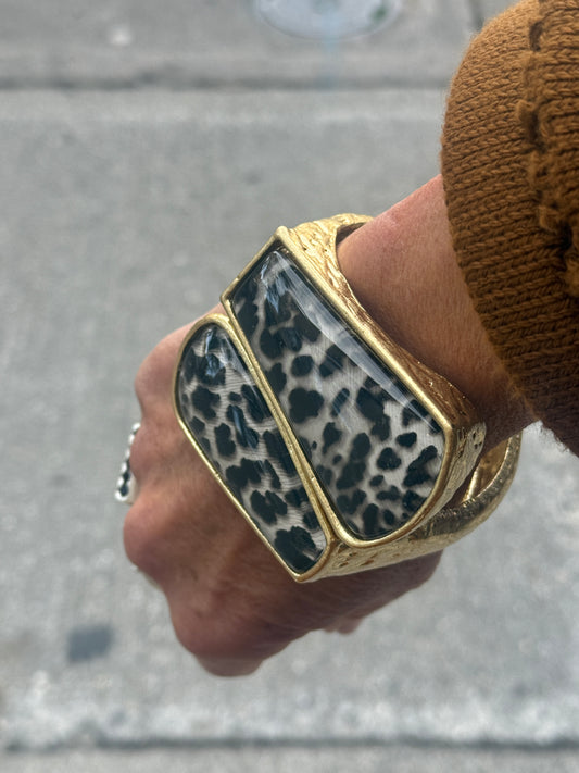 Statement Gold Cuff- Black White Animal Print