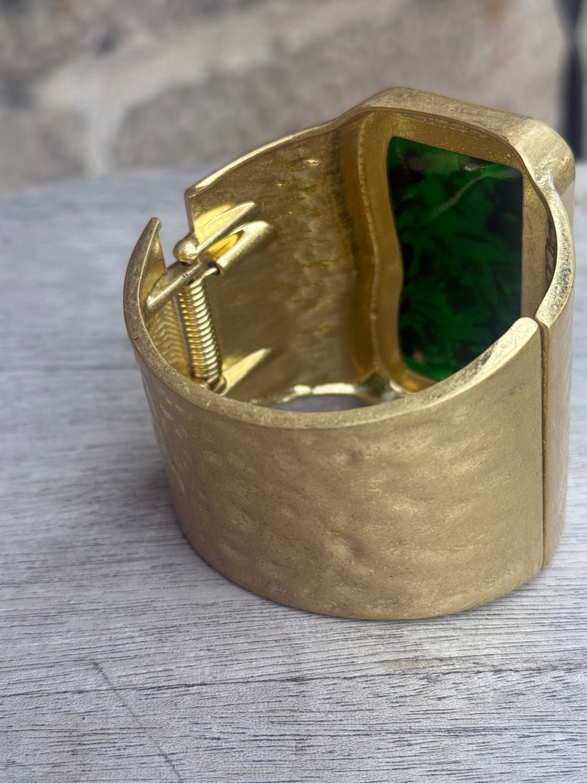Statement Gold Cuff-   Green Beige Brown