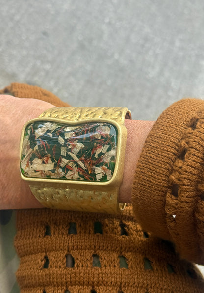 Statement Gold Cuff-   Green Beige Brown