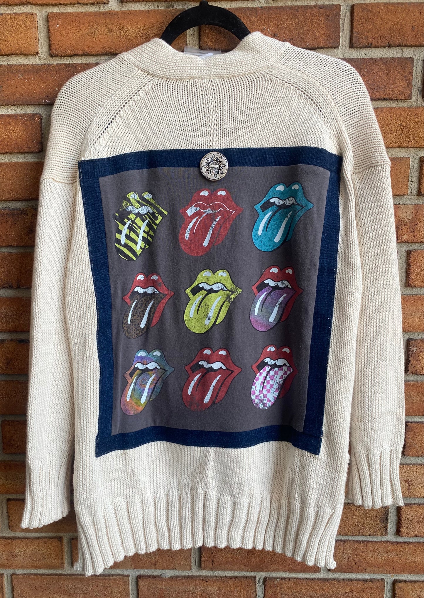 100% Cotton Knit Band Tee Cardigan With Silver Buttons - ROLLING STONES
