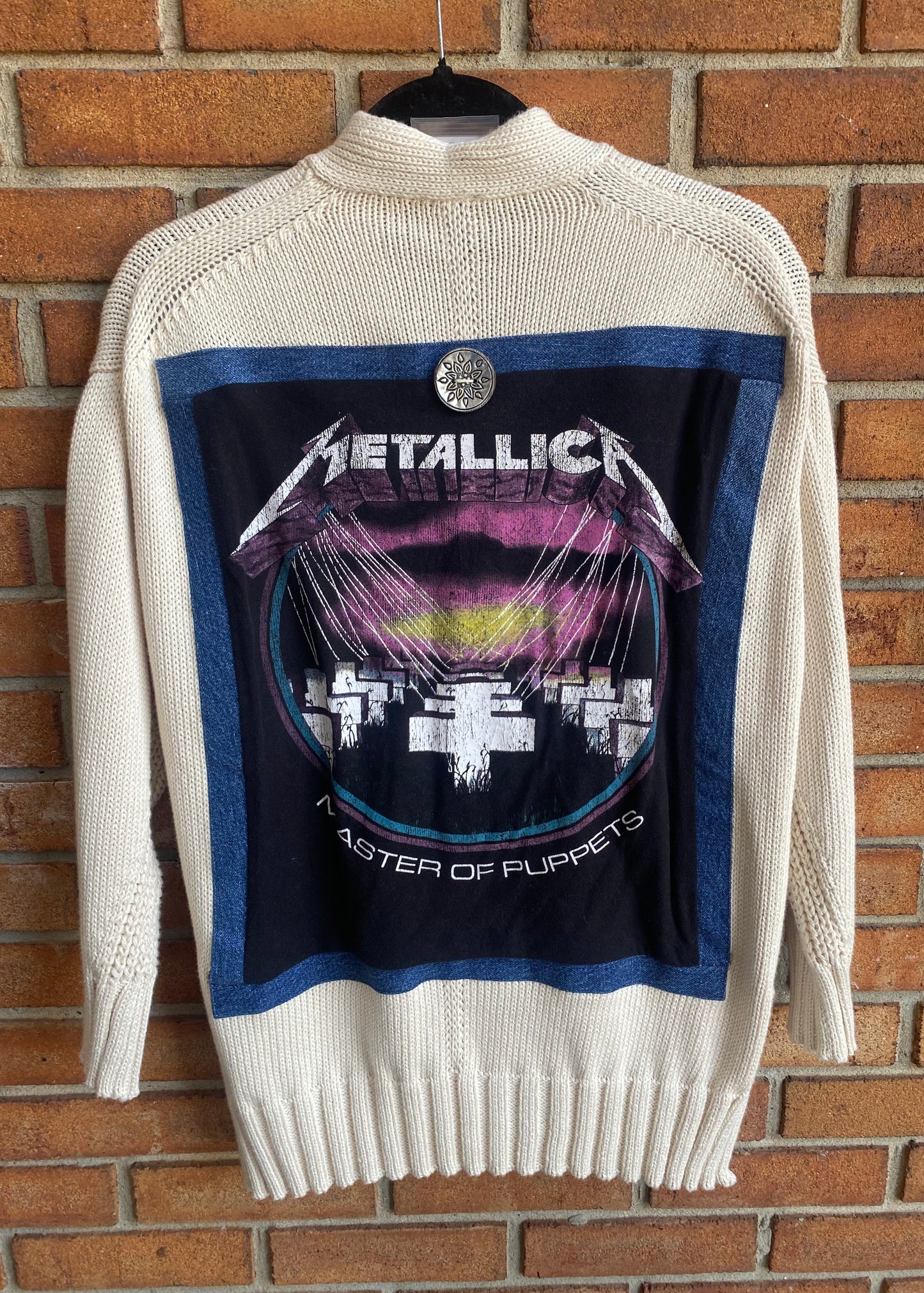 100% Cotton Knit Band Tee Cardigan With Silver Buttons - METALLICA