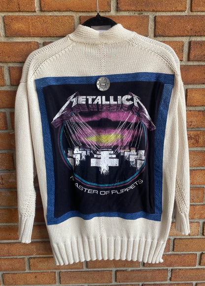 100% Cotton Knit Band Tee Cardigan With Silver Buttons - METALLICA