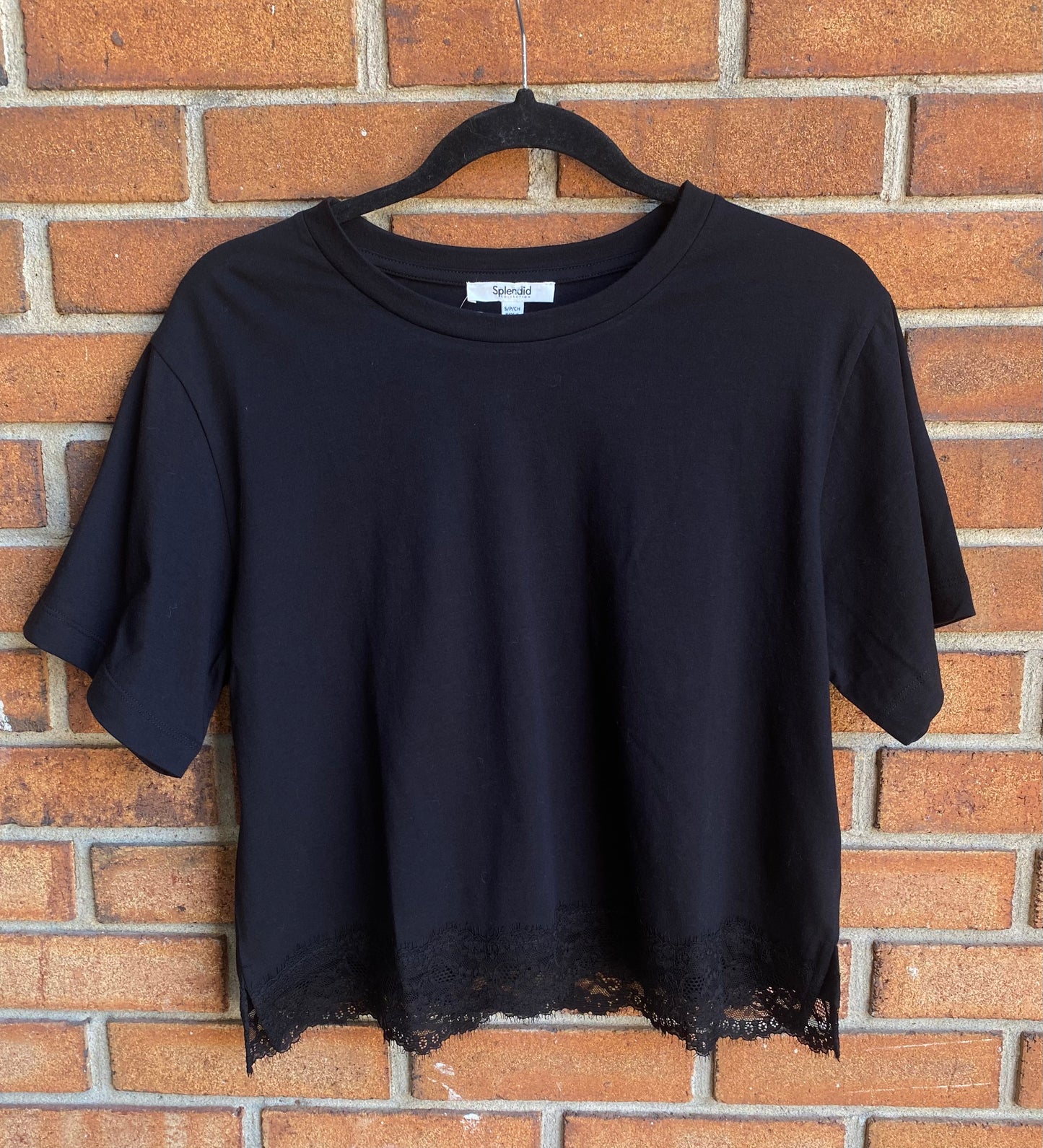 Lace Trim T-Shirt - BLACK