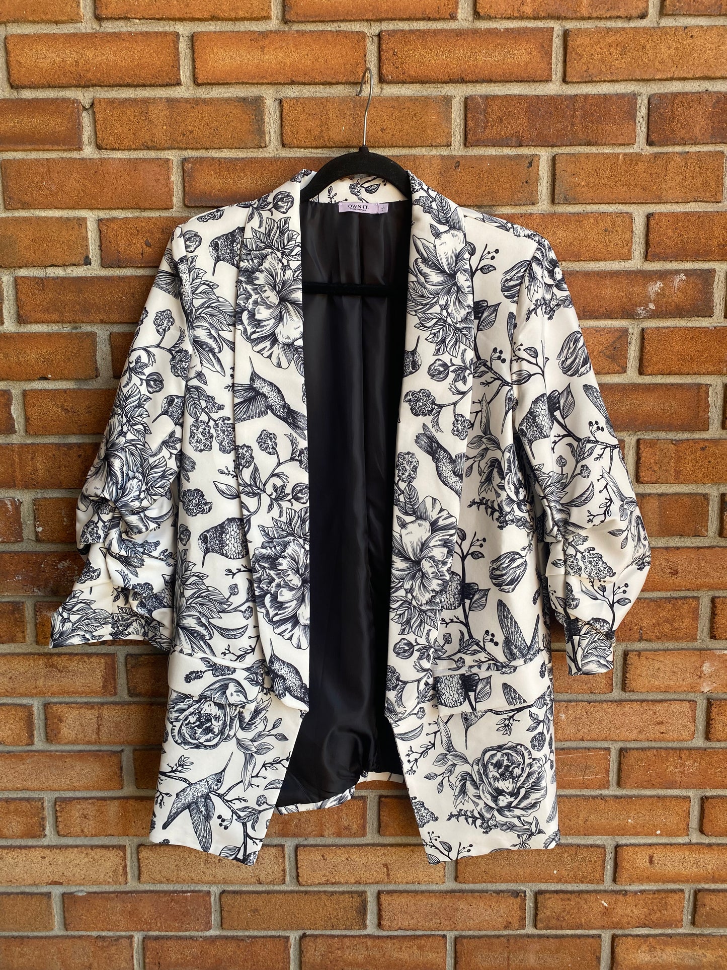 Black and Cream Front Jacket- Hummingbird Floral