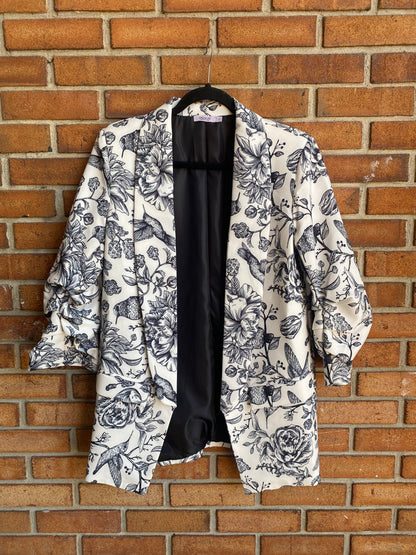 Black and Cream Front Jacket- Hummingbird Floral