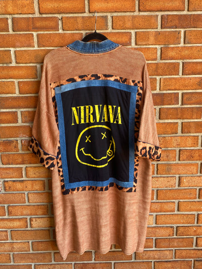 Animal Print Denim Trim Cardigan - NIRVANA