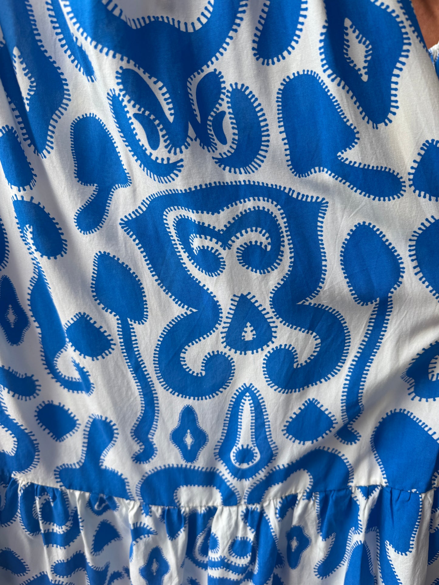 Printed Spaghetti Strap Sundress with Flounce- COBALT
