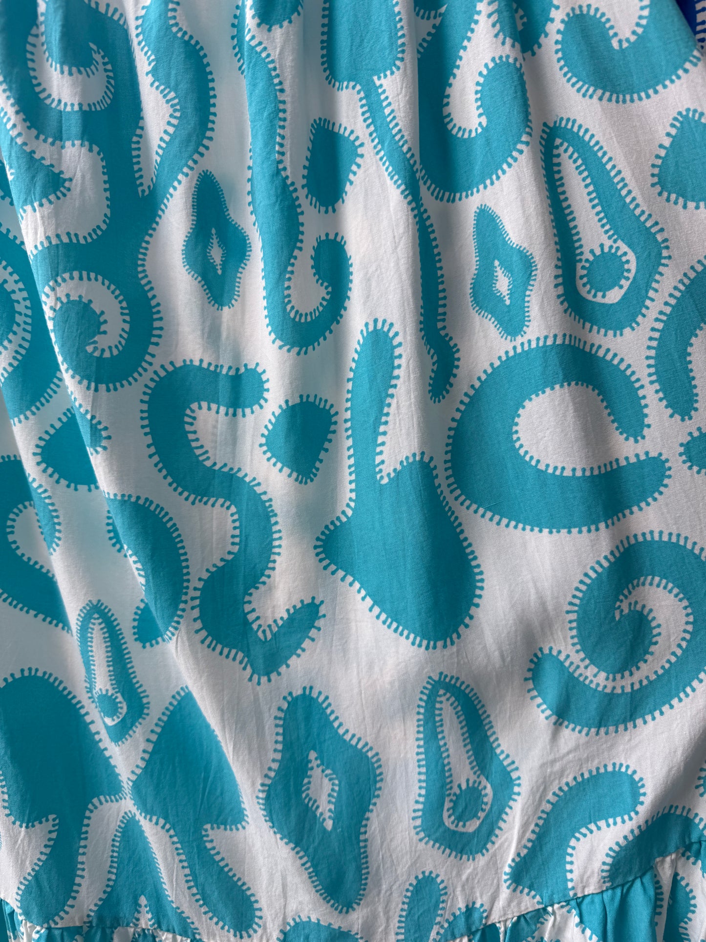 Printed Spaghetti Strap Sundress with Flounce- TURQUOISE