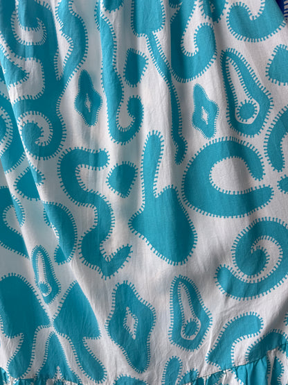 Printed Spaghetti Strap Sundress with Flounce- TURQUOISE