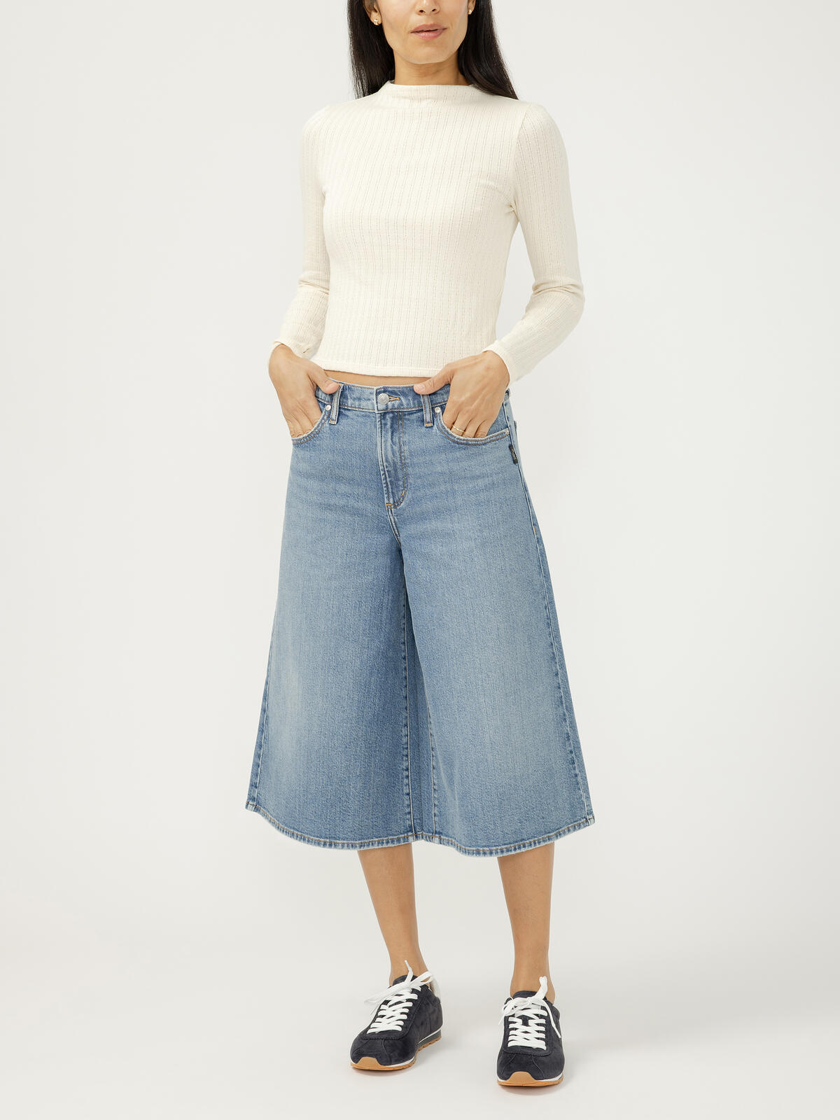 Denim High Rise Culotte- Medium Denim