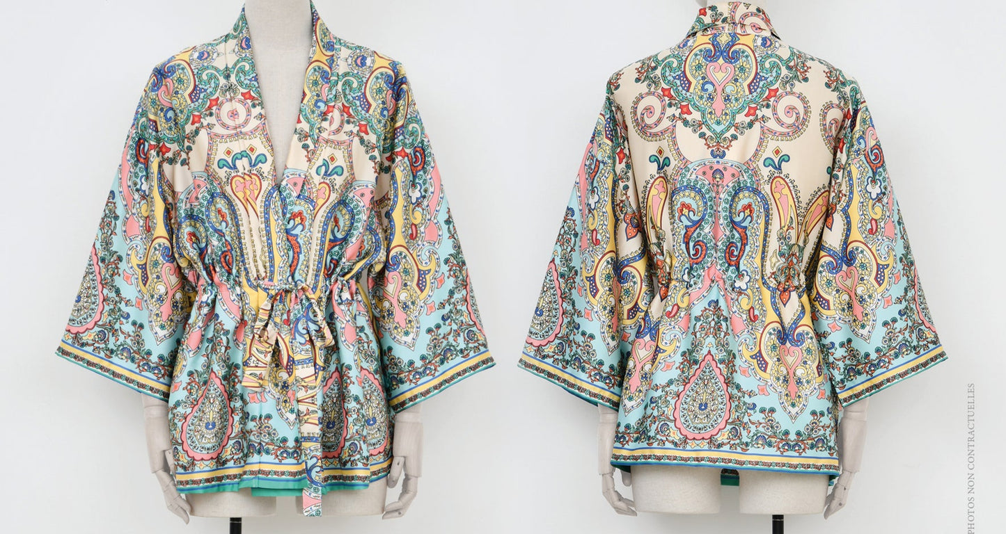 Printed Tie Front Kimono