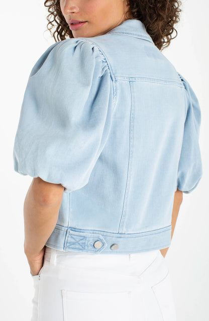 Stretch Cotton Puff Sleeve Cropped Denim Jacket
