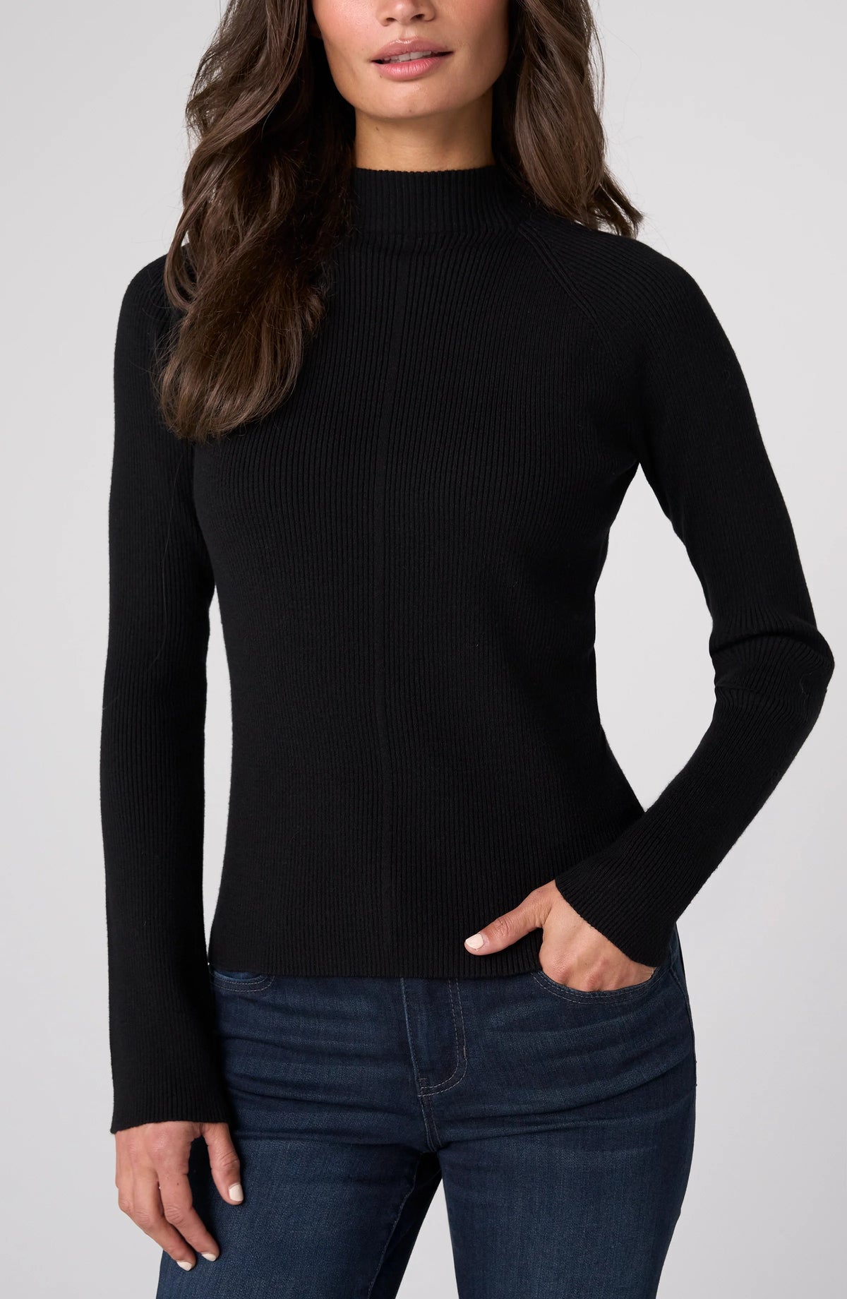 Ribbed Mock Neck Sweater - BLACK