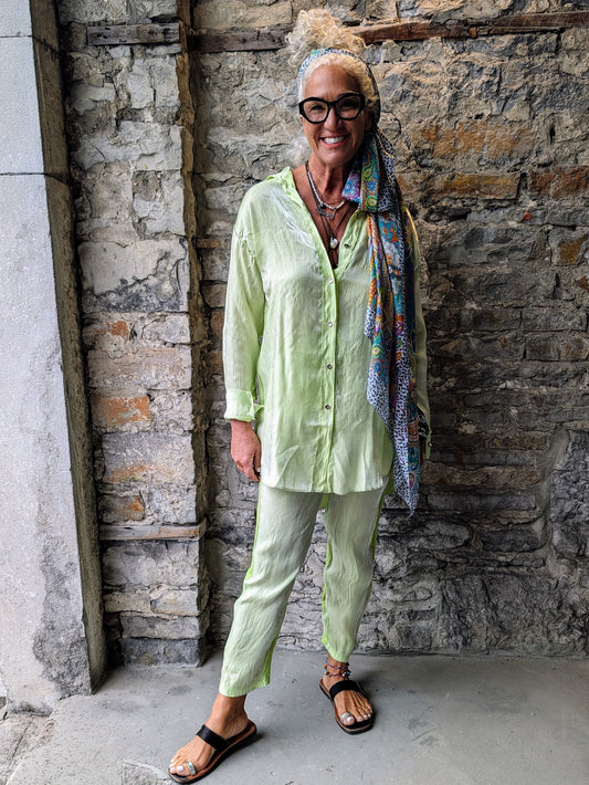 2 pc Straight Pant and Shirt Set - Lime Green