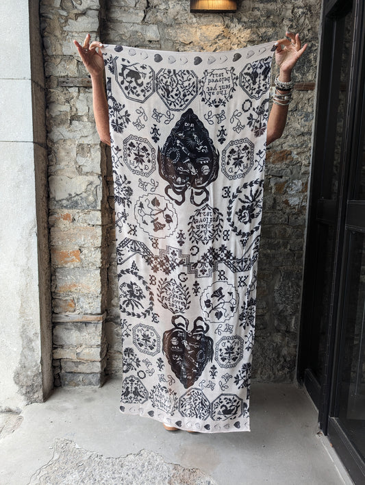Oblong Black &Ivory Scarf- Embroidery pattern