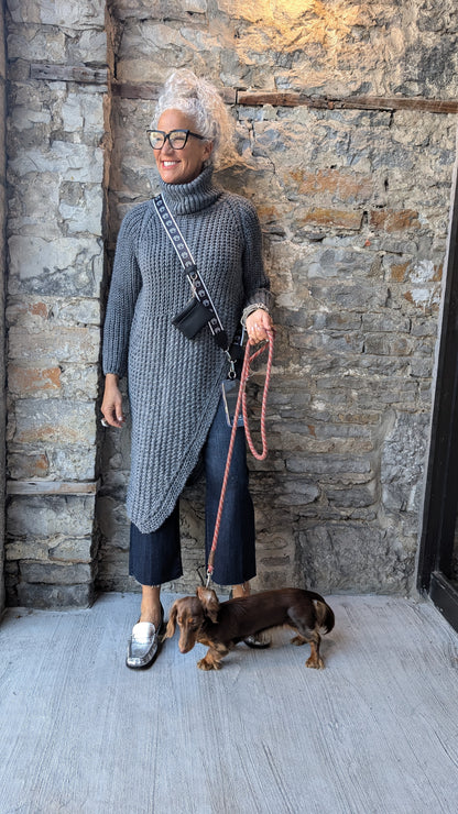 Long Grey Asymmetrical Knit Sweater