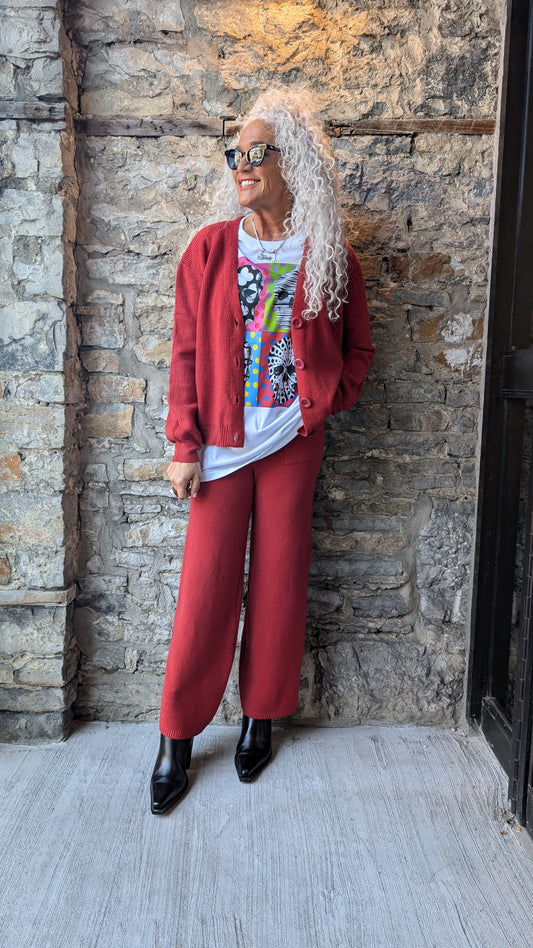 2 pc Knit Sweater  and Pant - Paprika 