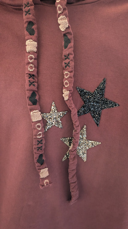 100% Cotton Burgundy Hoodie with Stars