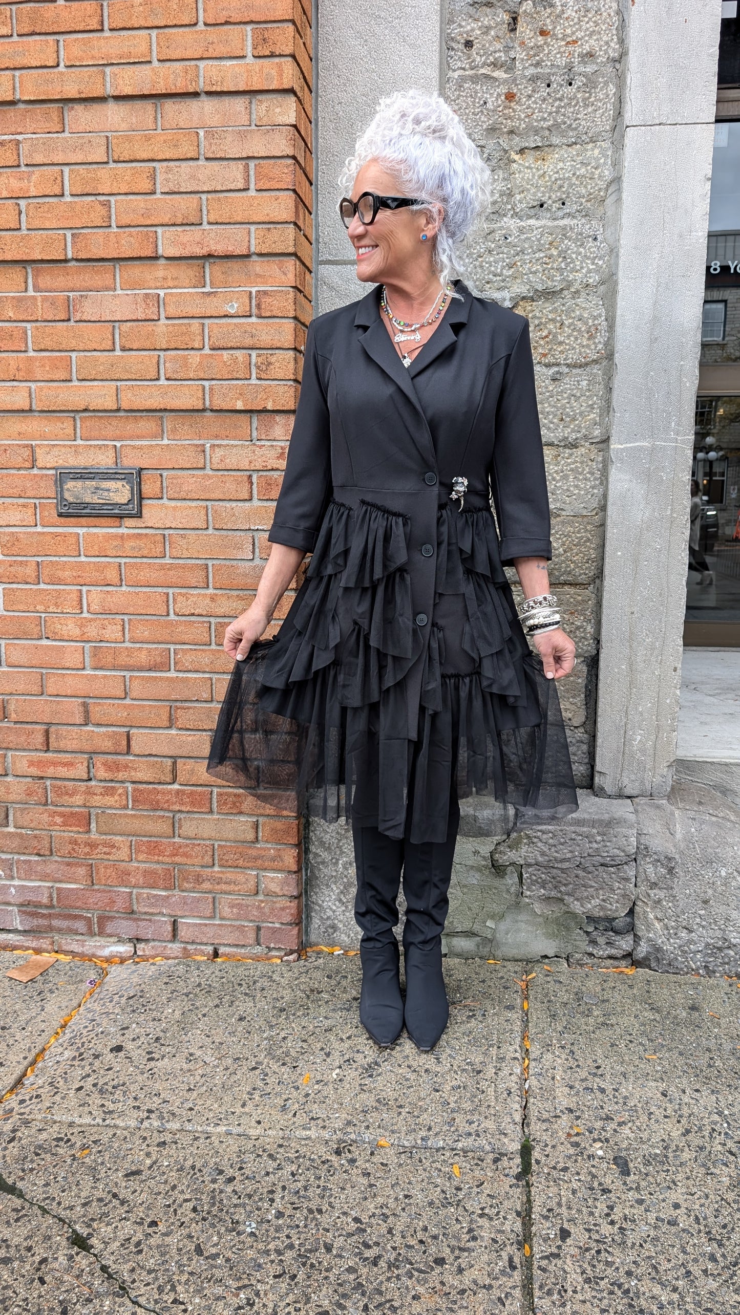 Black tulle Jacket Button Front Dress