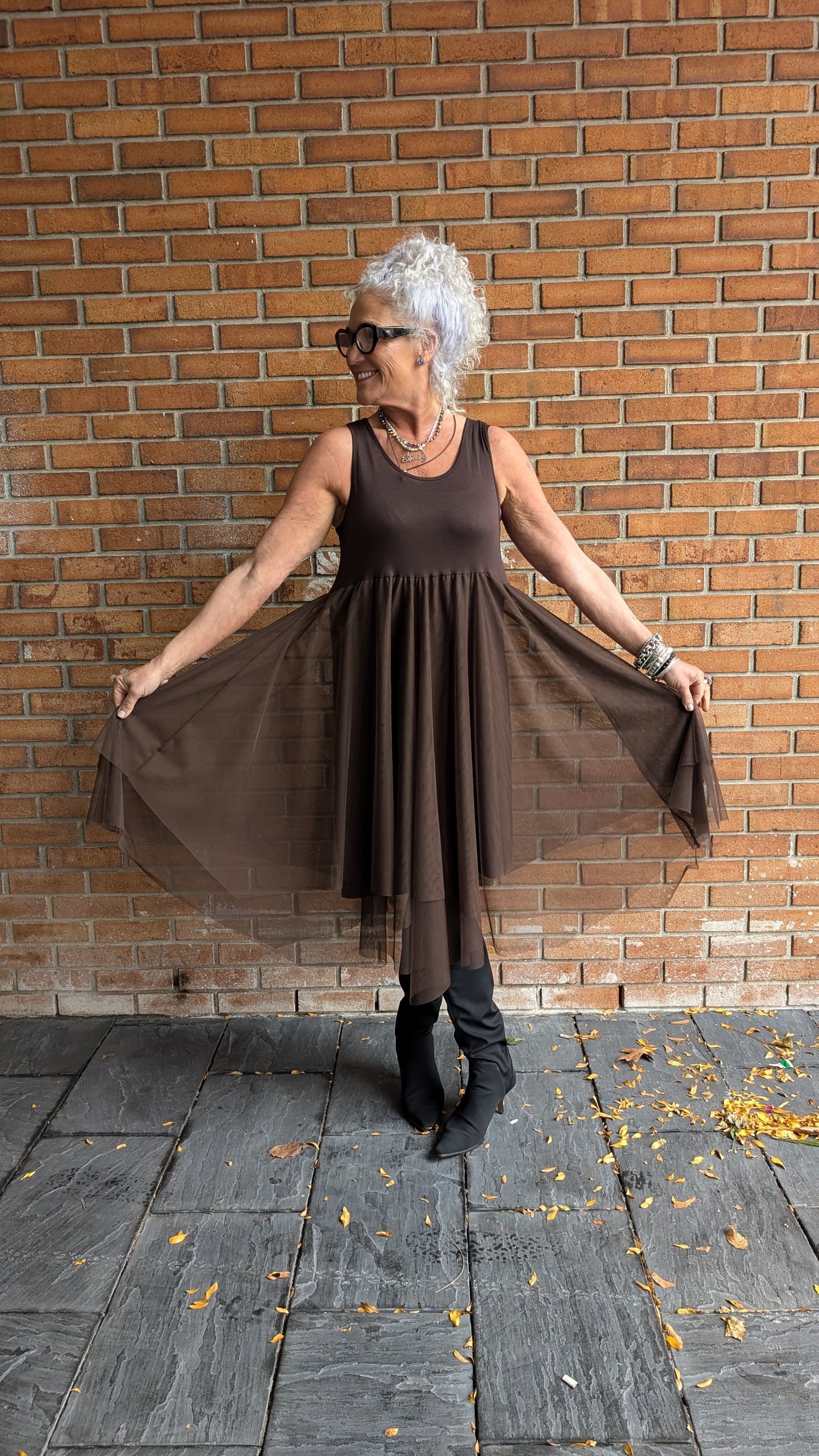 Brown Tulle Tank Dress