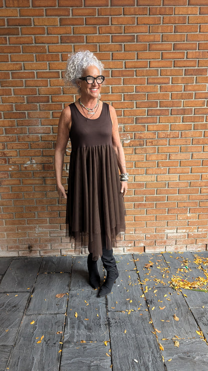 Brown Tulle Tank Dress