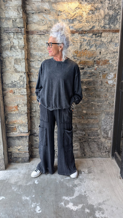 Pre Washed Cotton Sweatshirt - Charcoal Black