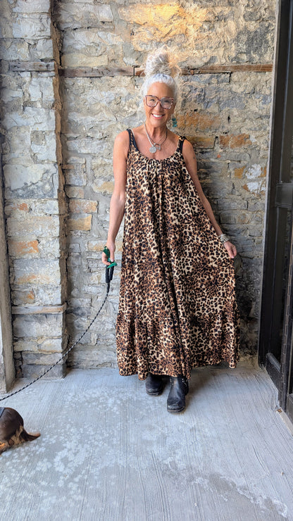 One Size Animal Print Spaghetti Strap Dress