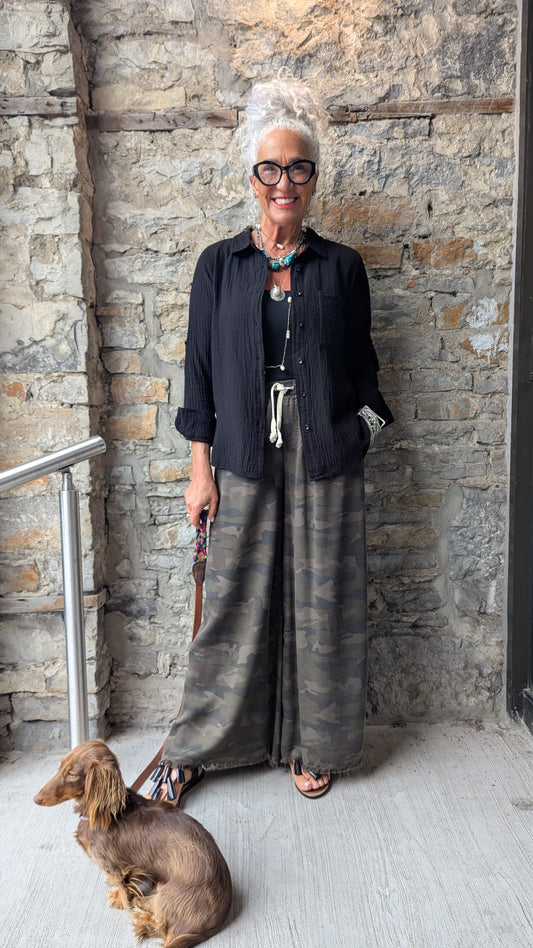 Green Palazzo Pants With POCKETS- Camo