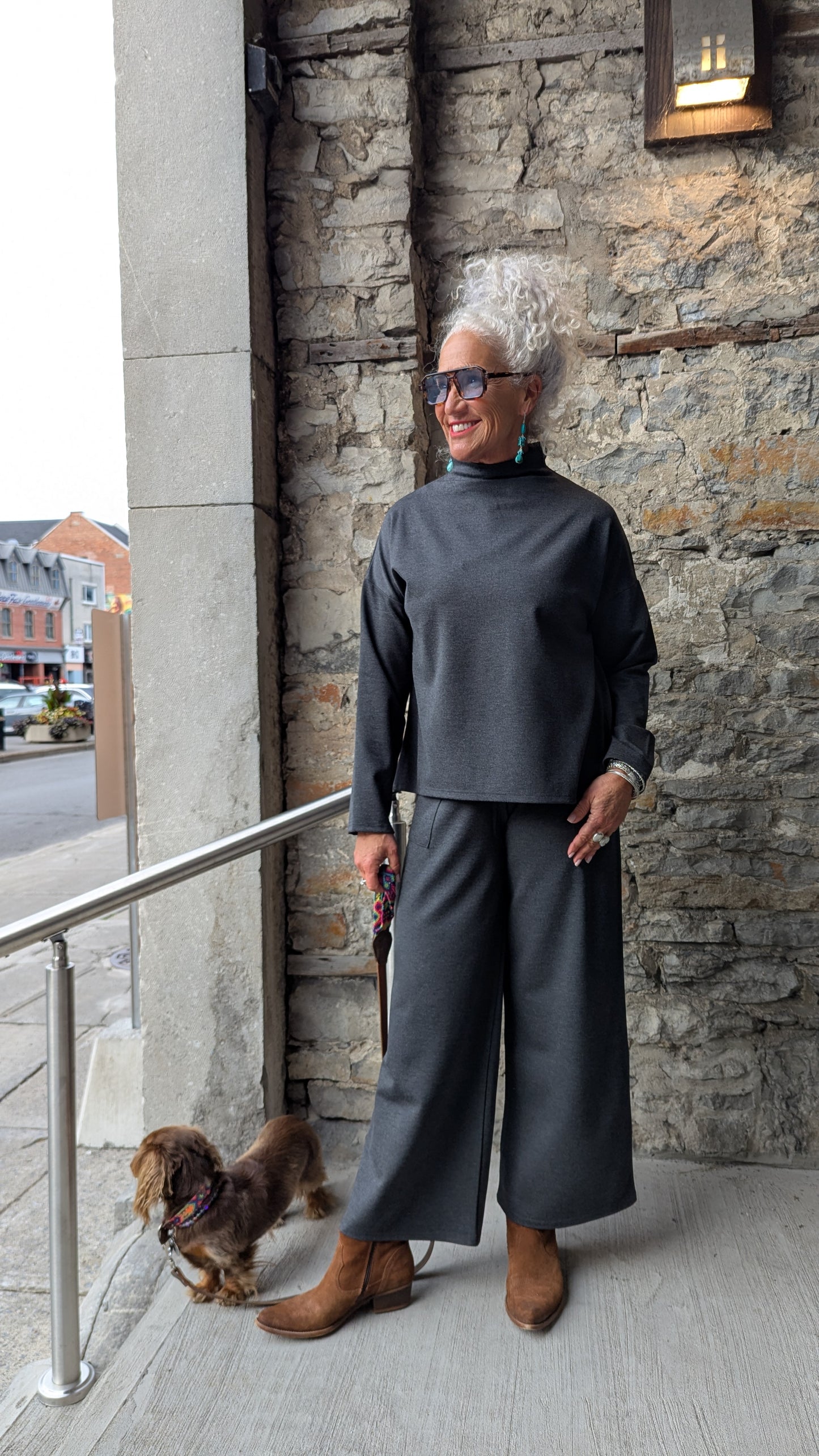 Knit Funnel Neck Sweatshirt- Heather Charcoal