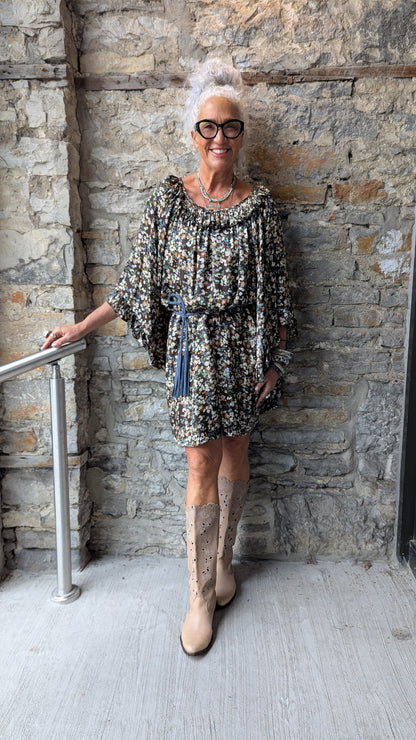 Floral Ruffled Sleeve A-line Dress
