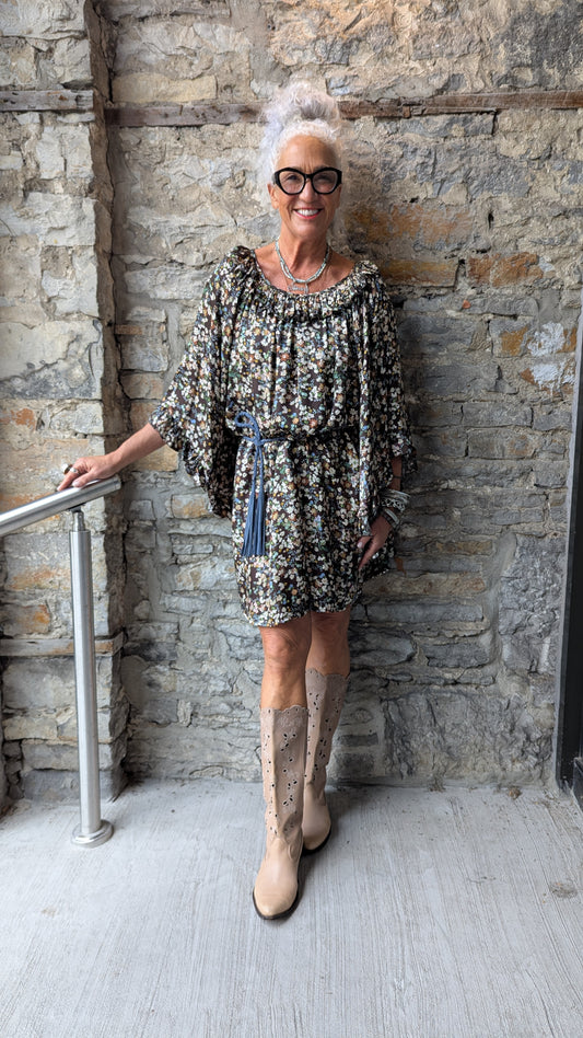 Floral Ruffled Sleeve A-line Dress