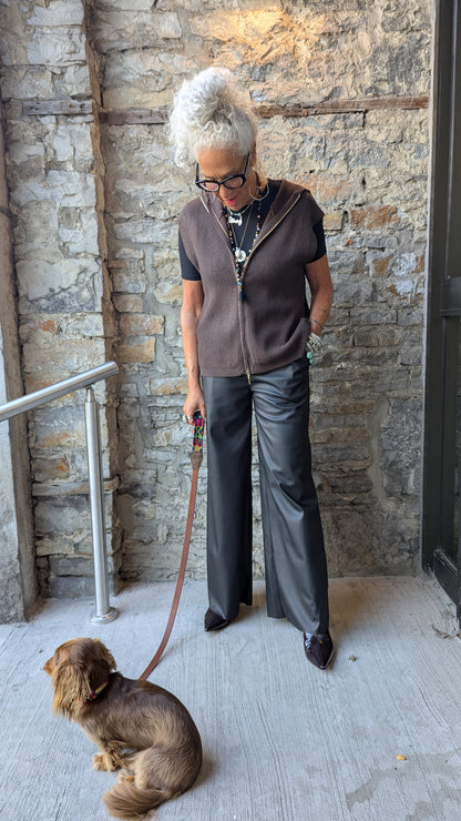 Black Vegan Leather Wide Leg Pants with POCKETS