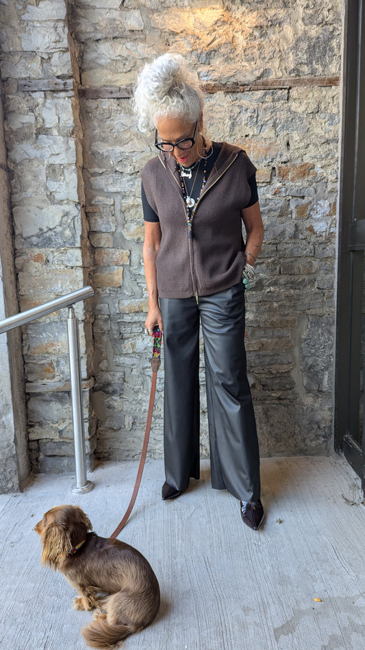 Black Vegan Leather Wide Leg Pants with POCKETS