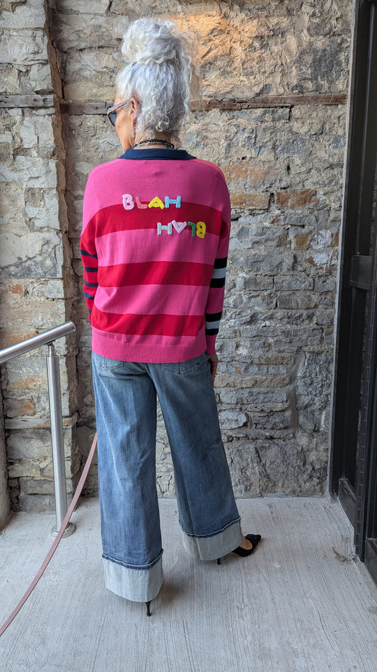 Pink Striped Cotton Cashmere Rugby Sweater- BLAH BLAH